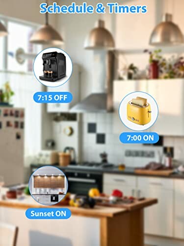 Smart kitchen with appliance scheduling labels.