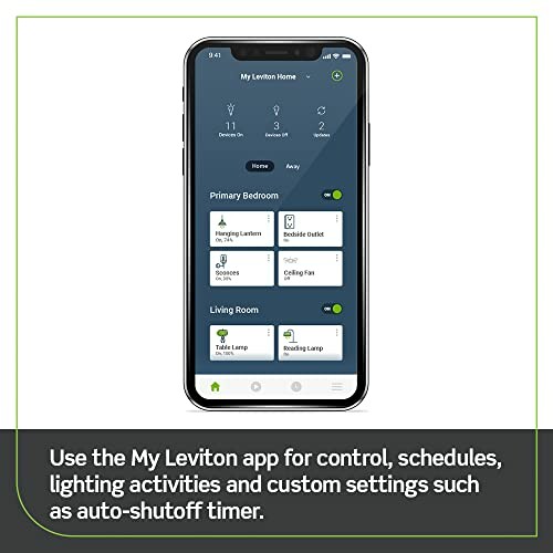 Smartphone displaying My Leviton app interface for home lighting control.