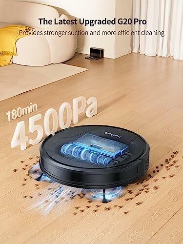 G20 Pro robot vacuum with 4500Pa suction on wooden floor.