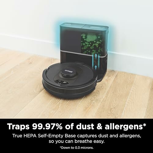 Robot vacuum with HEPA filter and self-empty base.