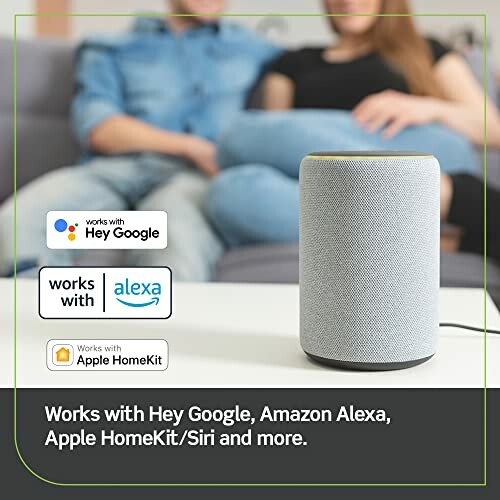 Smart speaker compatible with Google, Alexa, and Apple HomeKit.