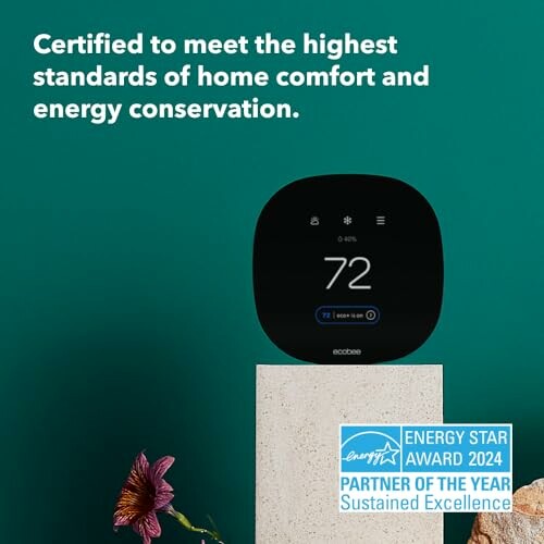 Smart thermostat certified for home comfort and energy conservation, Energy Star Award 2024.