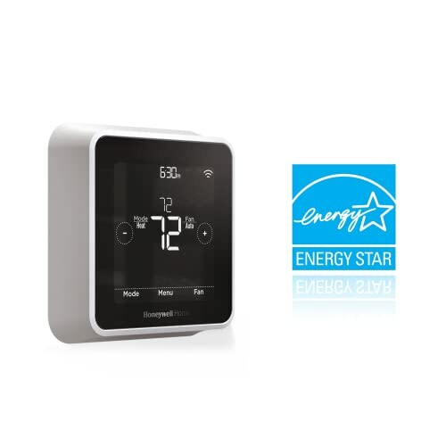 Smart thermostat displaying temperature with Energy Star logo.