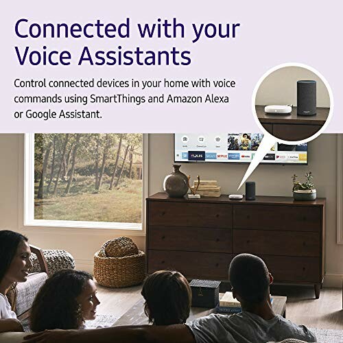 Family using voice assistants to control smart home devices.